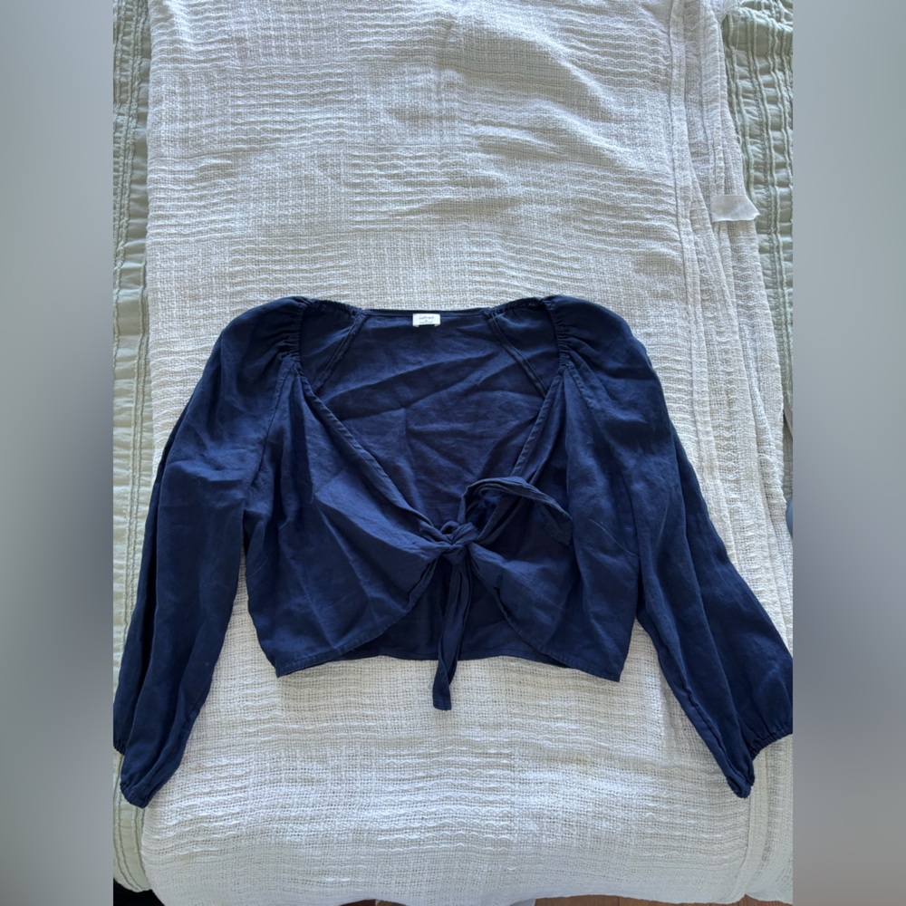 Navy Tie-Front Blouse